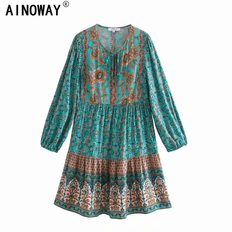 Платье женское винтажное шикарное на шнуровке Пляжное богемное мини-платье с