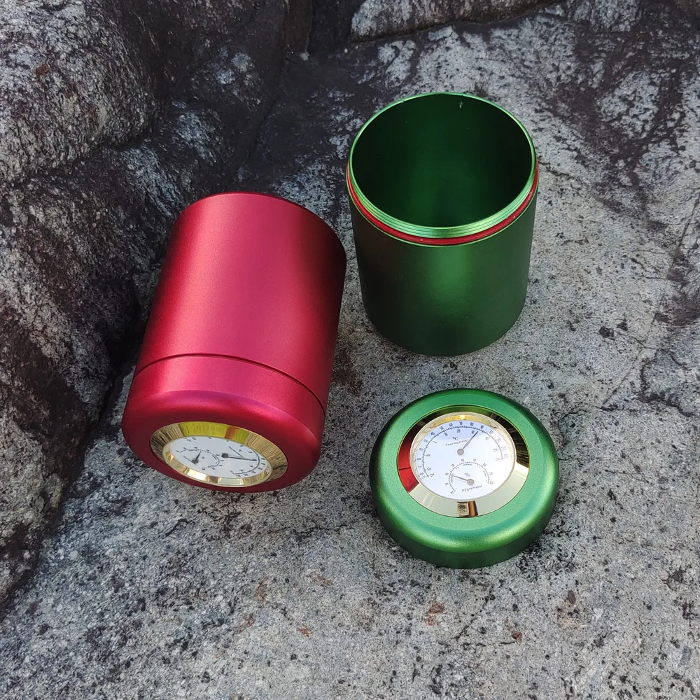 

HONEYPUF Smoking Kit Tobacco Pipe Case Air Craft Aluminum Metal Storage Stash Jar With Thermometer