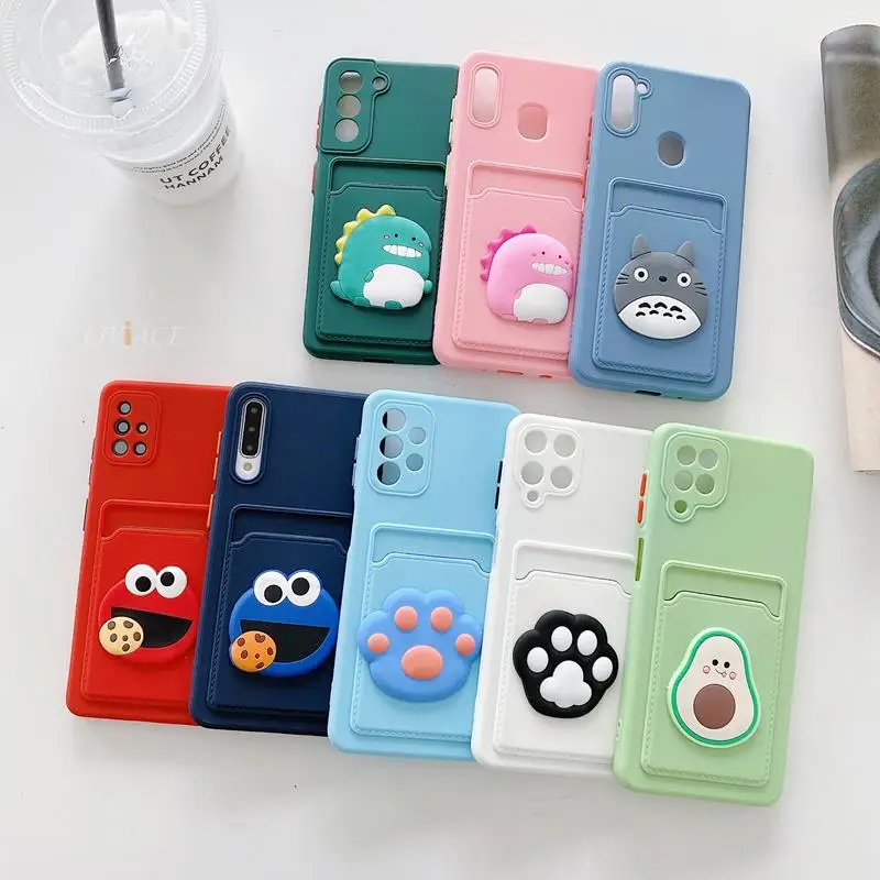 Cartoon Card Slot Holder Pocket Phone Case For Samsung Galaxy A51 A71 A32 A52 A72 A22 4G 5G A50 A30S A30 A53 A33 A73 A13 Cover