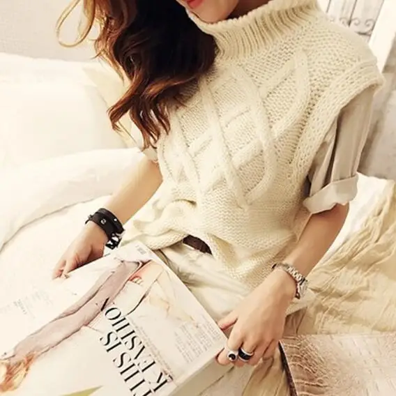 Женские толстые теплые длинные вязанные свитера с высоким воротом пуловеры