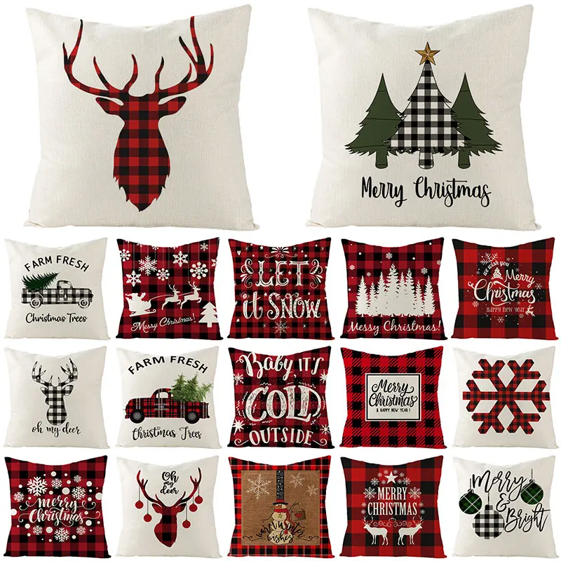 1 шт. 43*43 см рождественские подарки с оленем хлопковая льняная наволочка для