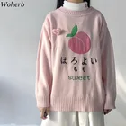 Женский свитер Woherb в японском стиле Kawaii Ulzzang Harajuku, милый розовый свитер с персиковой вышивкой, Женская Корейская одежда для женщин 2022
