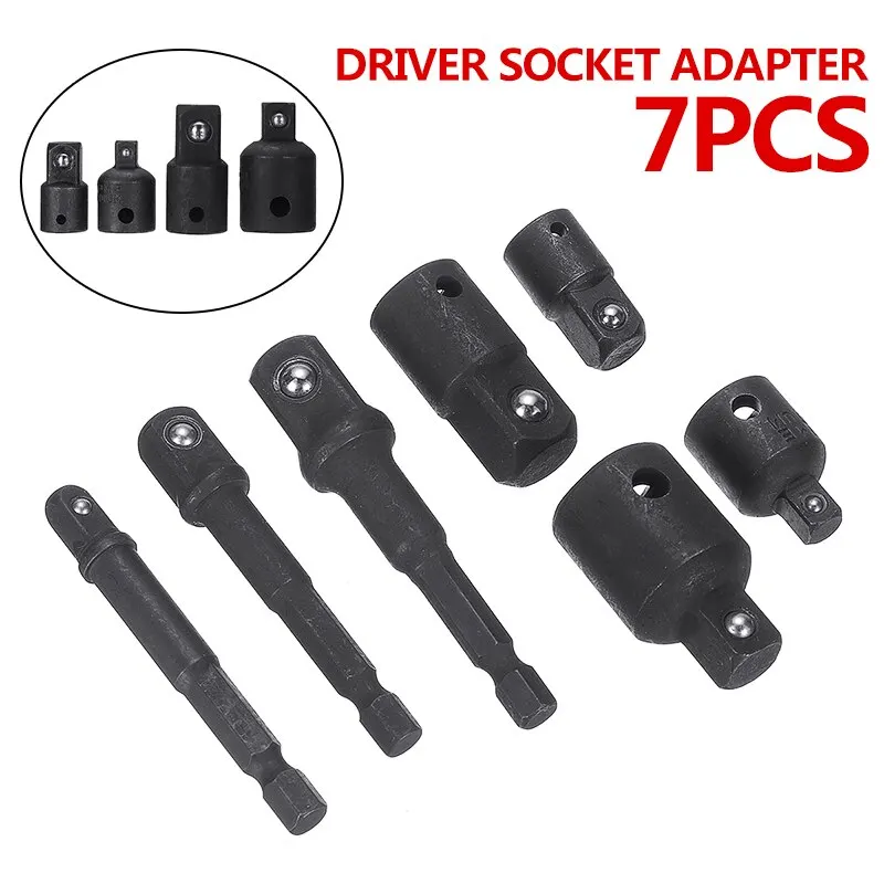 

7pcs/set Hex Shank Socket Adapter Converter Kit 1/4" 3/8" 1/2" Nut Drive Wrench Air Ratchet Impact Extension Drill Bits Set