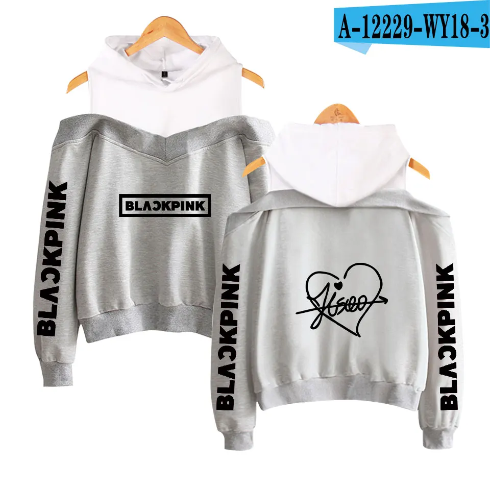 gray Сексуальные модные черные розовые толстовки женские Kpop толстовки с принтом Blackpink женские толстовки без бретелек хип-хоп толстовка - Цвет: gray