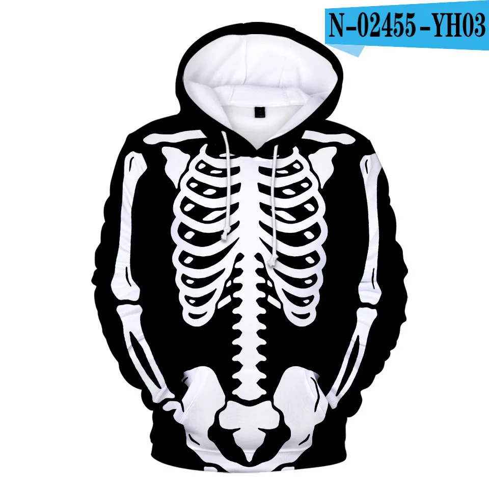 

Personality Mens Hoodies Perspective Skeleton Hip Hop Hooded Sweatshirt Men/women 3D Print Skeleton Halloween Harajuku Pullovers