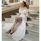 Свадебное платье с круглым вырезом, шифоновое пляжное платье А-силуэта в стиле бохо, с драпировкой и рюшами, богемные свадебные платья, винтажное платье для невесты, vestido de noiva praiano Roycebridal