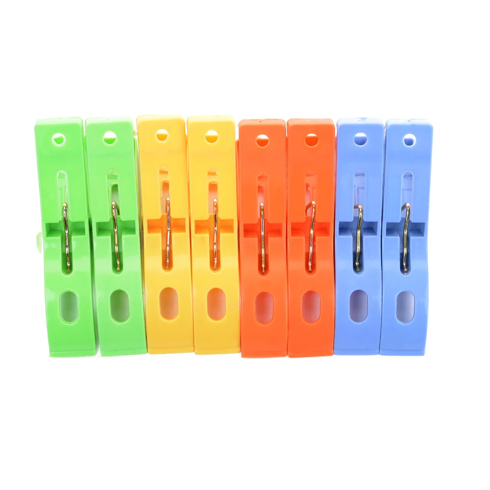 

Hot 8ps/set Plastic Hanger Clips Laundry Clothes Powerful Laundry Clips Beach Towel Pins Spring Clamp Large Caught Big Clips
