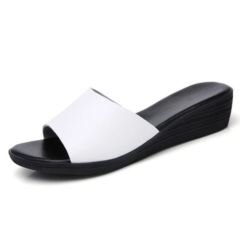 Летние шлепанцы на танкетке Тапочки для ванной из натуральной кожи sapato feminino