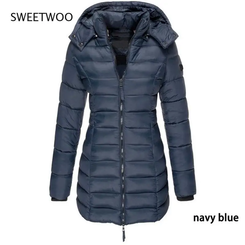 Korean Style Women's Long Parka Coats 2021 Fashion Women Autumn Winter Thicken Long Sleeve Hoody Long Sleeve Jackets