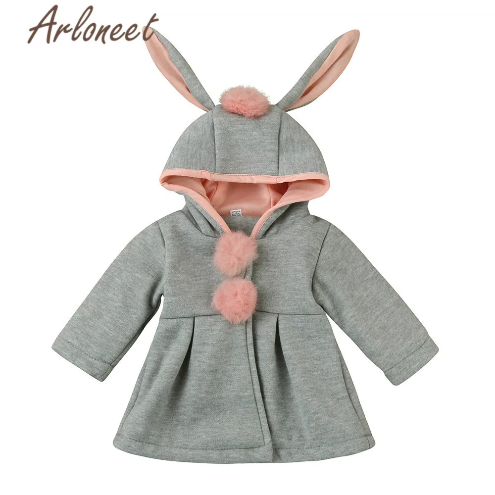Детское пальто с кроличьими ушками ARLONEET теплое хлопковое капюшоном Длинная