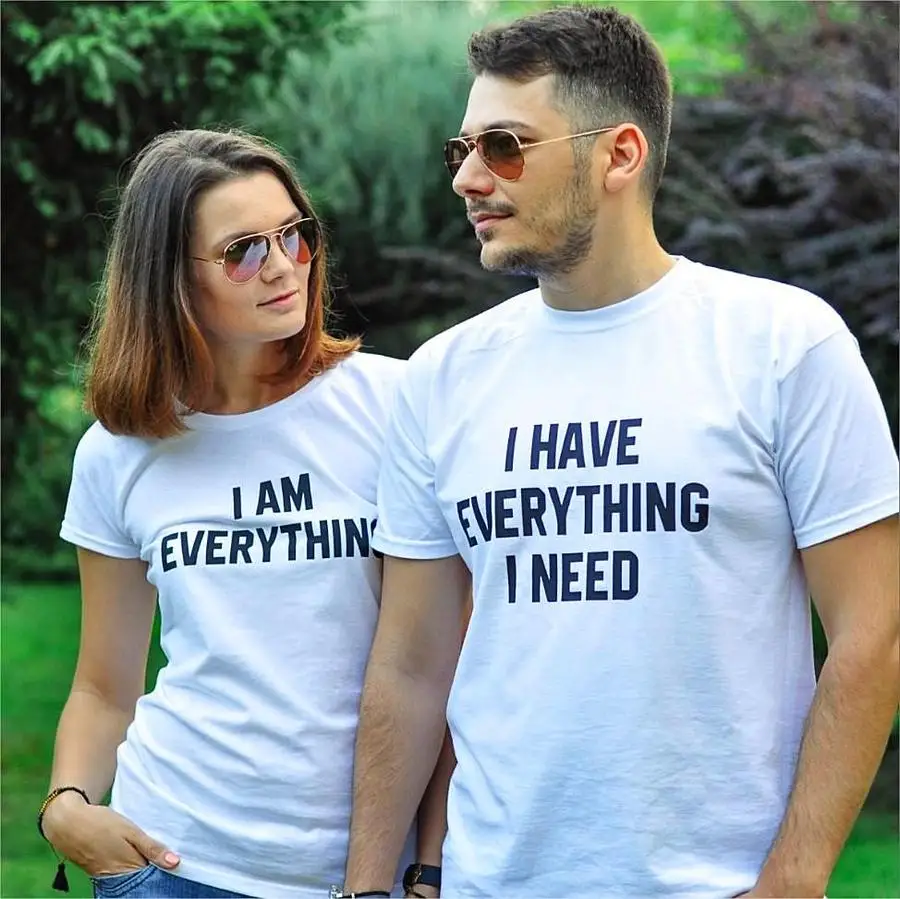 

Couple Lovers T-shirt I AM EVERYTHING/ I HAVE EVERYTHING I NEED Slogan Letter Print Tees Summer Casual White Tops Valentine