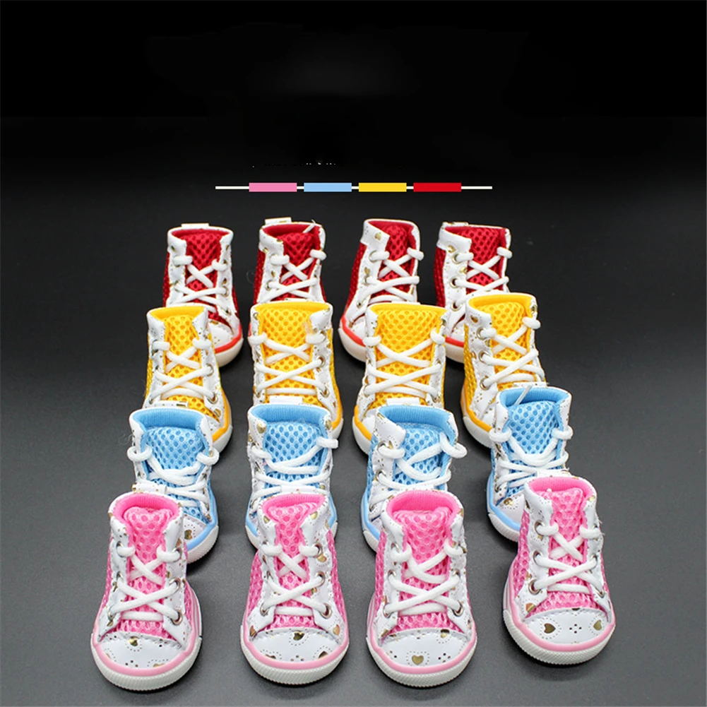 

4pcs/set Dog Shoes Breathable Mesh Lace-up Sneakers Outdoor Casual Pet Anti-slip Shoes Puppy Teddy Cat Fashion Sports Boots