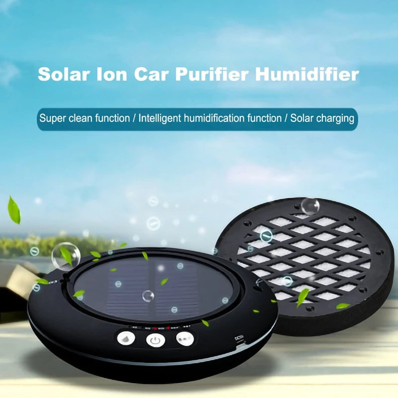 Car Solar Air Purifier Home Mini Humidifier Negative Ion Oxygen Bar Vehicle Accessories White |