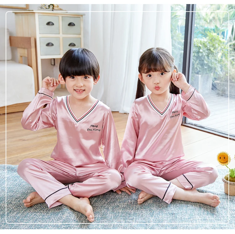Детский Шелковый пижамный комплект весна осень 2019 шелковая ткань для девочек и