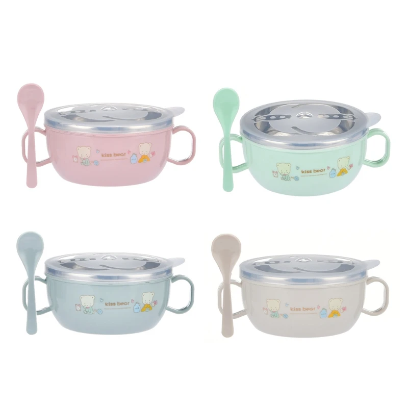 

300ml Baby Stainless Steel Bowl Spoon Set Kids Children Feeding Food Dish Box with Lid Kids Feeding Plate Utensils Tableware