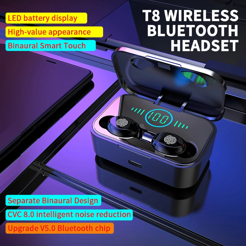 

TWS Bluetooth 5.0 Earphones Noise Reduction Wireless Headphone 9D Stereo Sports IPX5 Waterproof Earbuds Headsets With Microphone