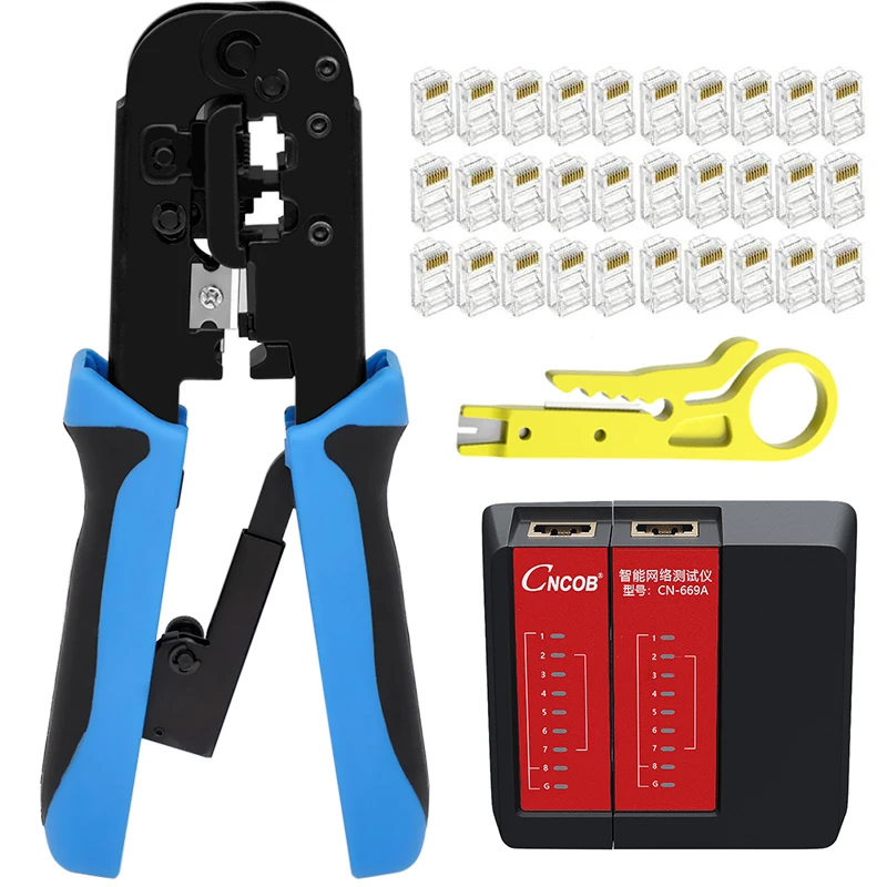 CNCOB Cable Crimp Clamp Pliers + Newest RJ45 Lan Network Cable Tester RJ45 RJ11 RJ12 Networking Network Repair Tool  - buy with discount