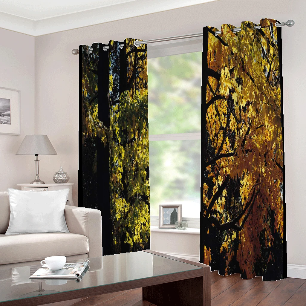 

Custom Any Size Beautiful Maple Forest Photo Curtain Digital Print For Living Room Bedroom Home Decoration Blackout Drapes Sets