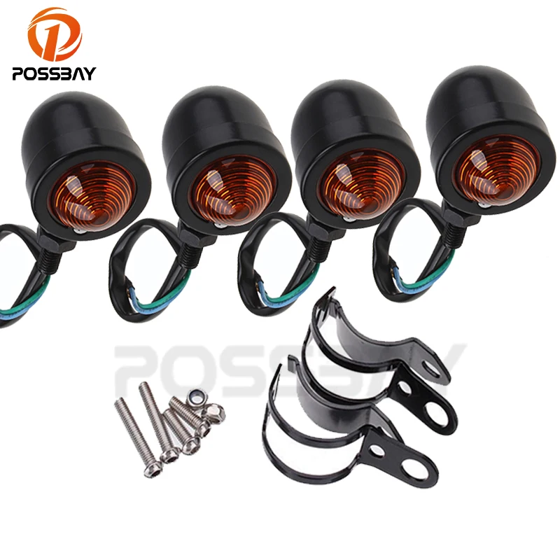 POSSBAY 4X Черная пуля металлический сигнал поворота + 2-х переездная вилка мотоцикл