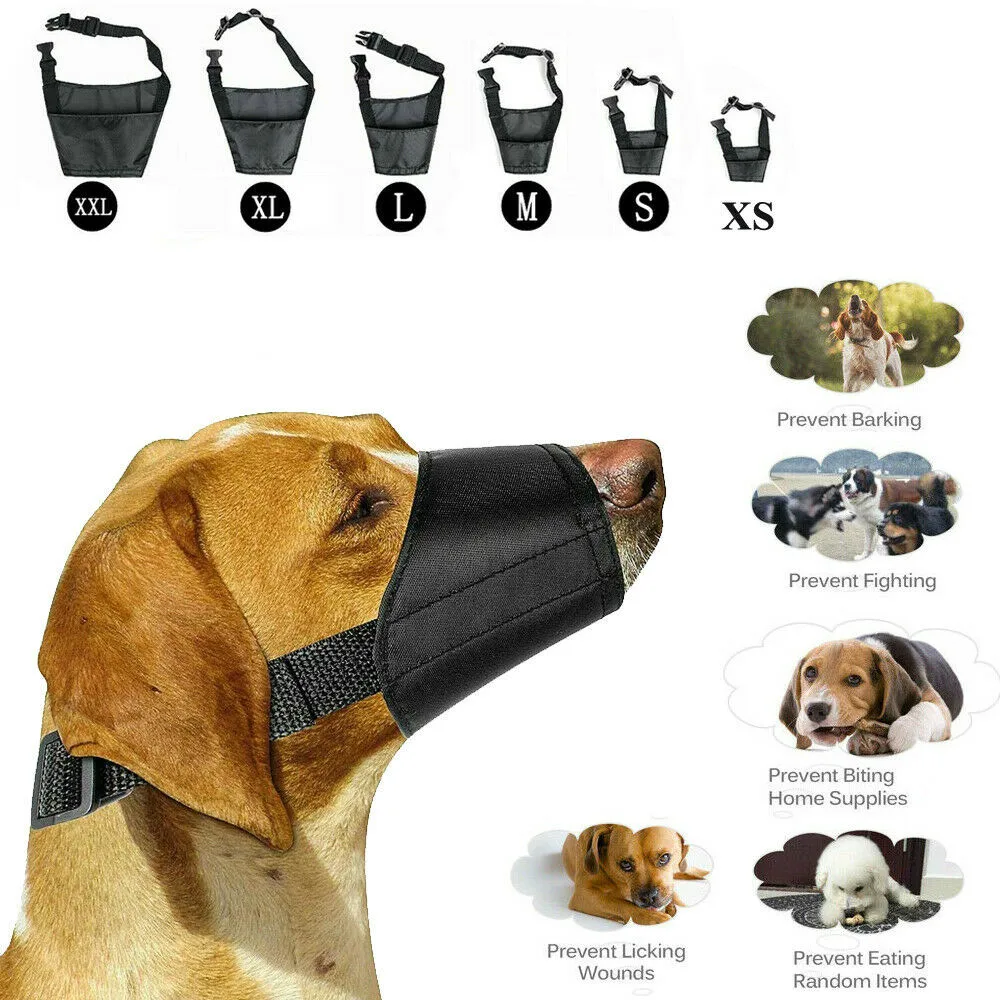 

Pet Nylon Adjustable Mask Bark Bite Soft Mouth Muzzle Grooming Anti Chewing For Small Large Dog Black Breathable Bark Stopper