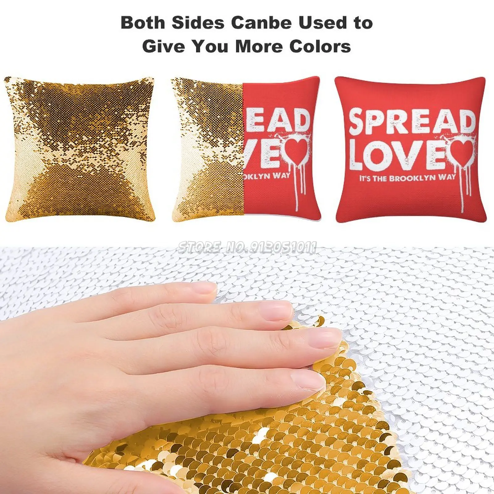 Распространять любовь Sequin Подушка пол Цитата распространение большой B I G