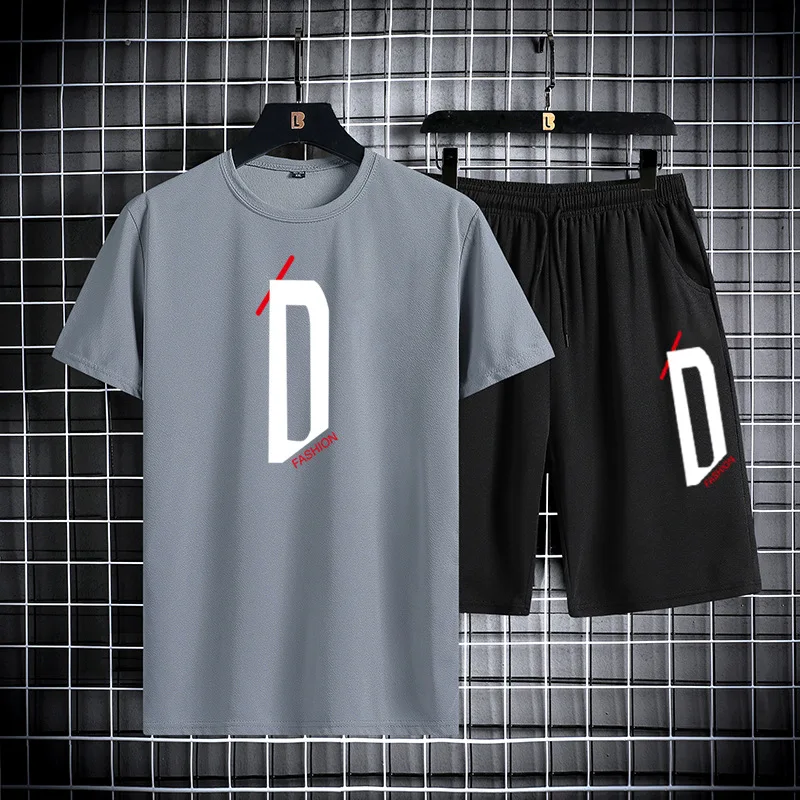 

Men's Set 2021 Summer Fashion Men Tracksuit 2 PC Sporting Short Sleeve T-Shirt +Track Suit Shorts Jogger Sets Casual Letter Tee