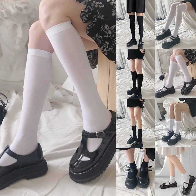 

Black White JK Woman Socks Velvet Lolita Long Socks Solid Color Knee High Socks Kawaii Cosplay Sexy Fishnet Stockings Tights