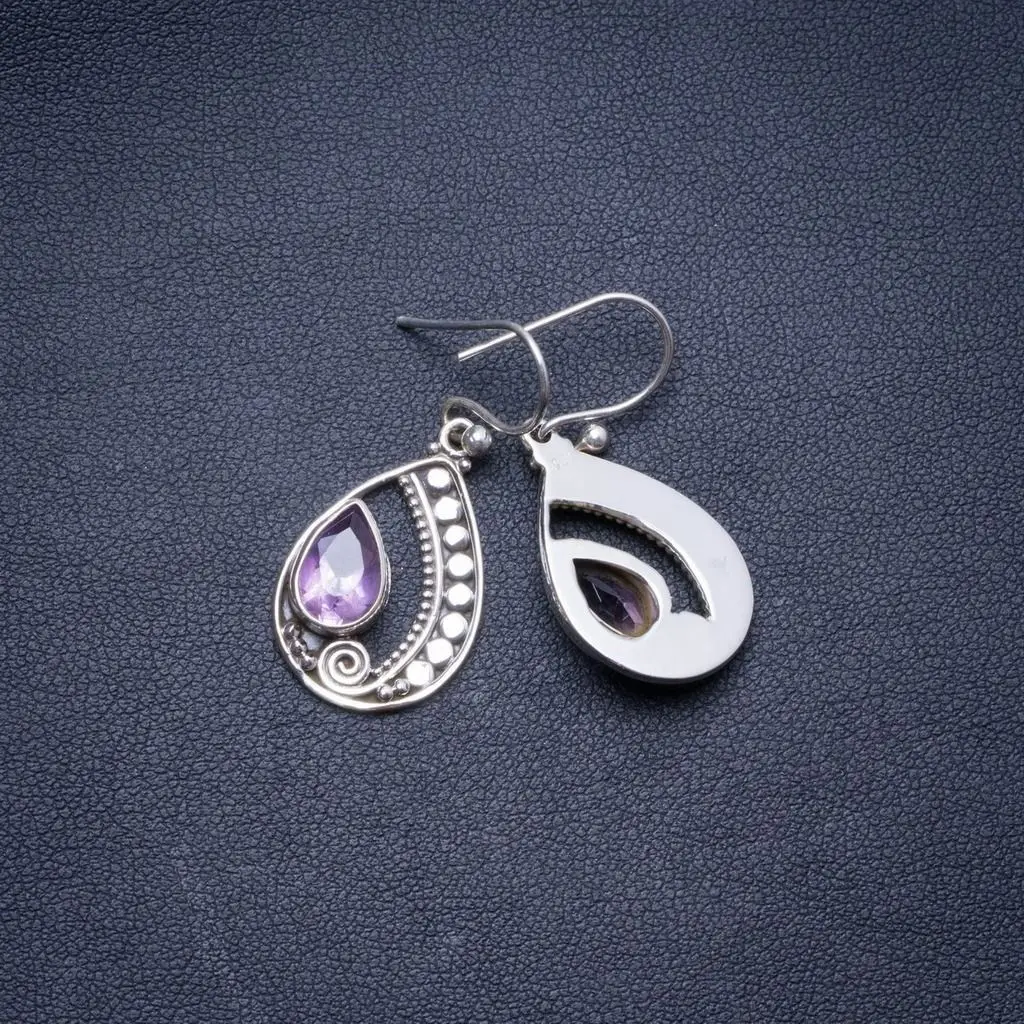 

Natural Amethyst Handmade Unique 925 Sterling Silver Earrings 1.25" X4385