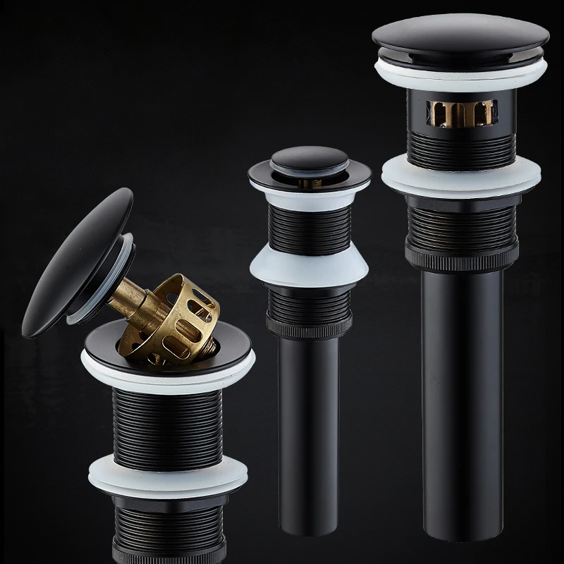 Матовая черная раковина для умывальника ванной комнаты выдвижной слив двойной