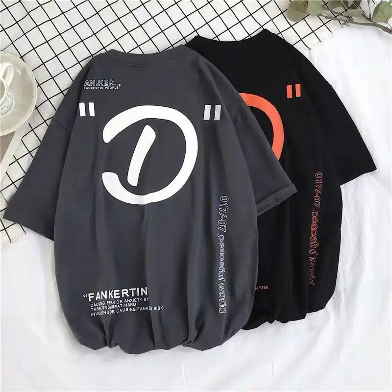 

Hong Kong Style T-shirt Men's Loose Clothes Men's Short Sleeve Summer 5-sleeve Men's Korean Top