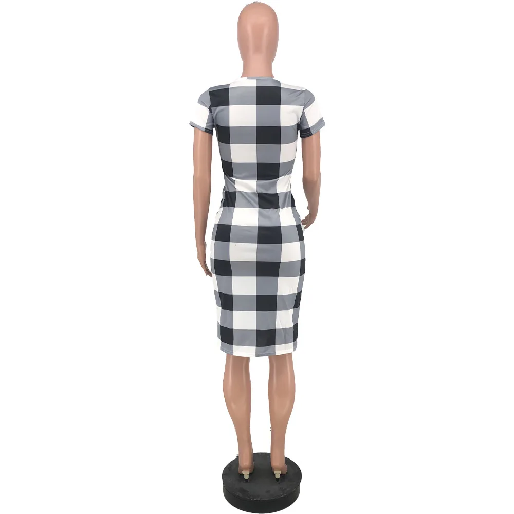 

Summer Checks Plaid Dress Women Deep V Neck Bodycon Skinny Gird Midi Dresses Casual Lady Streetwear Robe Boho Femme