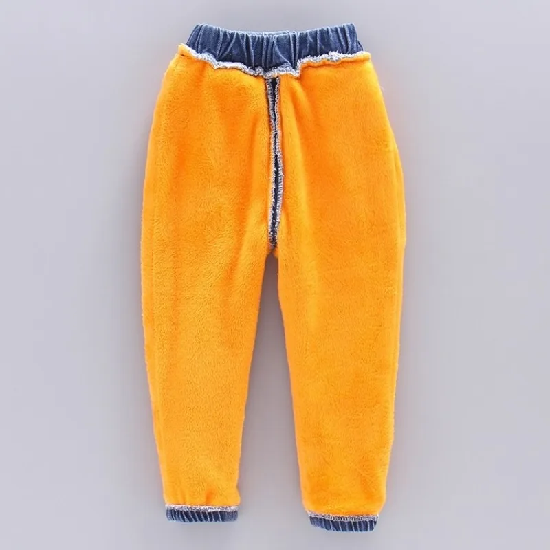 Boys Girls Thick Winter Warm Cashmere Jeans Children Plus Velvet Cotton Trousers Long Pants Kids Fashion | Мать и ребенок