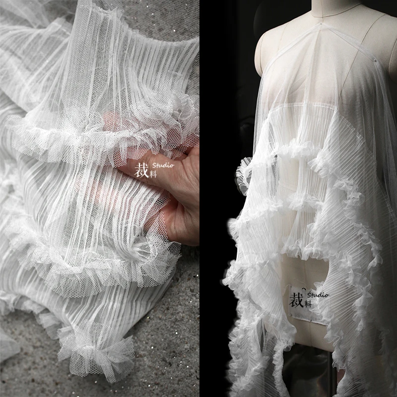 

Wave Three-Dimensional Large Lace Mesh Ruffled See-through Pleated Mesh Pleated Dress Decoration Designer Surface Accessories