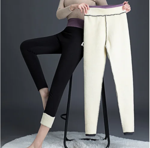 

Large Size High Waist Fleece Thick Leggings Winter Candy Color Charcoal Stretch Fleece Elastic Pants Woman Thick Warm Outerwear
