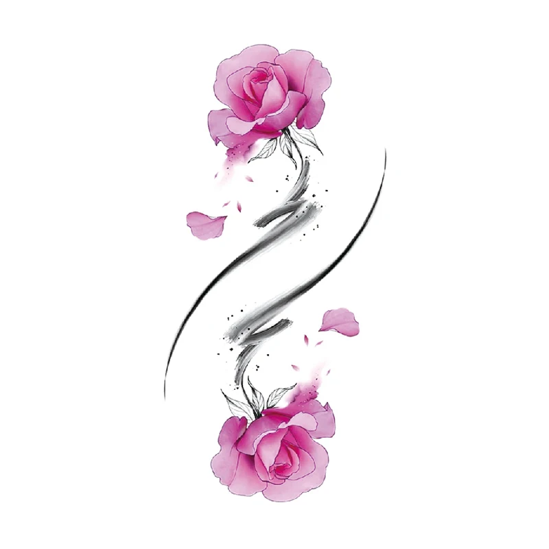 

Waterproof Temporary Tattoo Sticker Pink Watercolor Flower Leaves Ink Totem Fake Tattoos Flash Tatoos Arm Body Art for Women Men