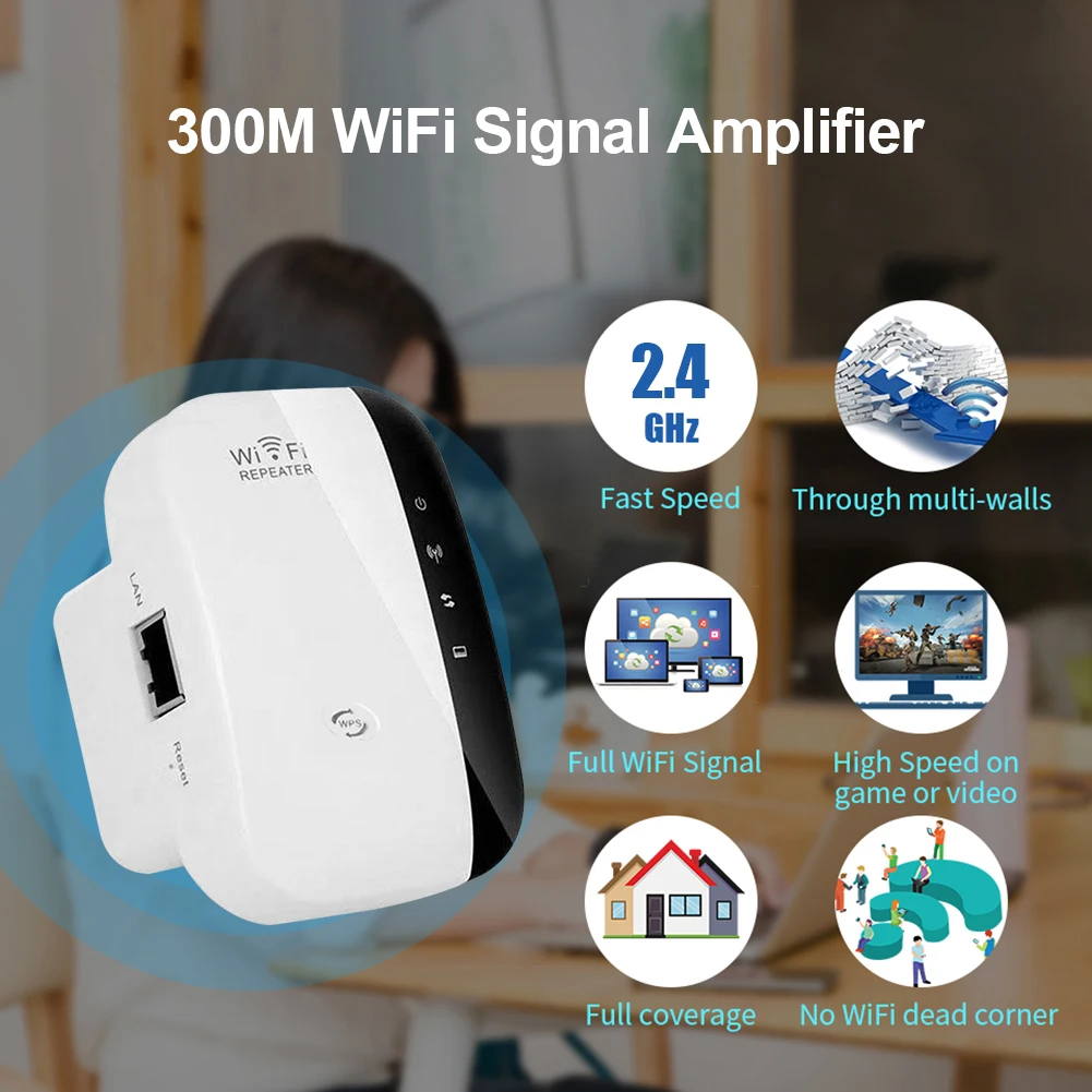 

ALLOYSEED Wireless WiFi Repeater 300Mbps Network Long Range Signal Amplifier Booster Extender Support AP Internet Accessories