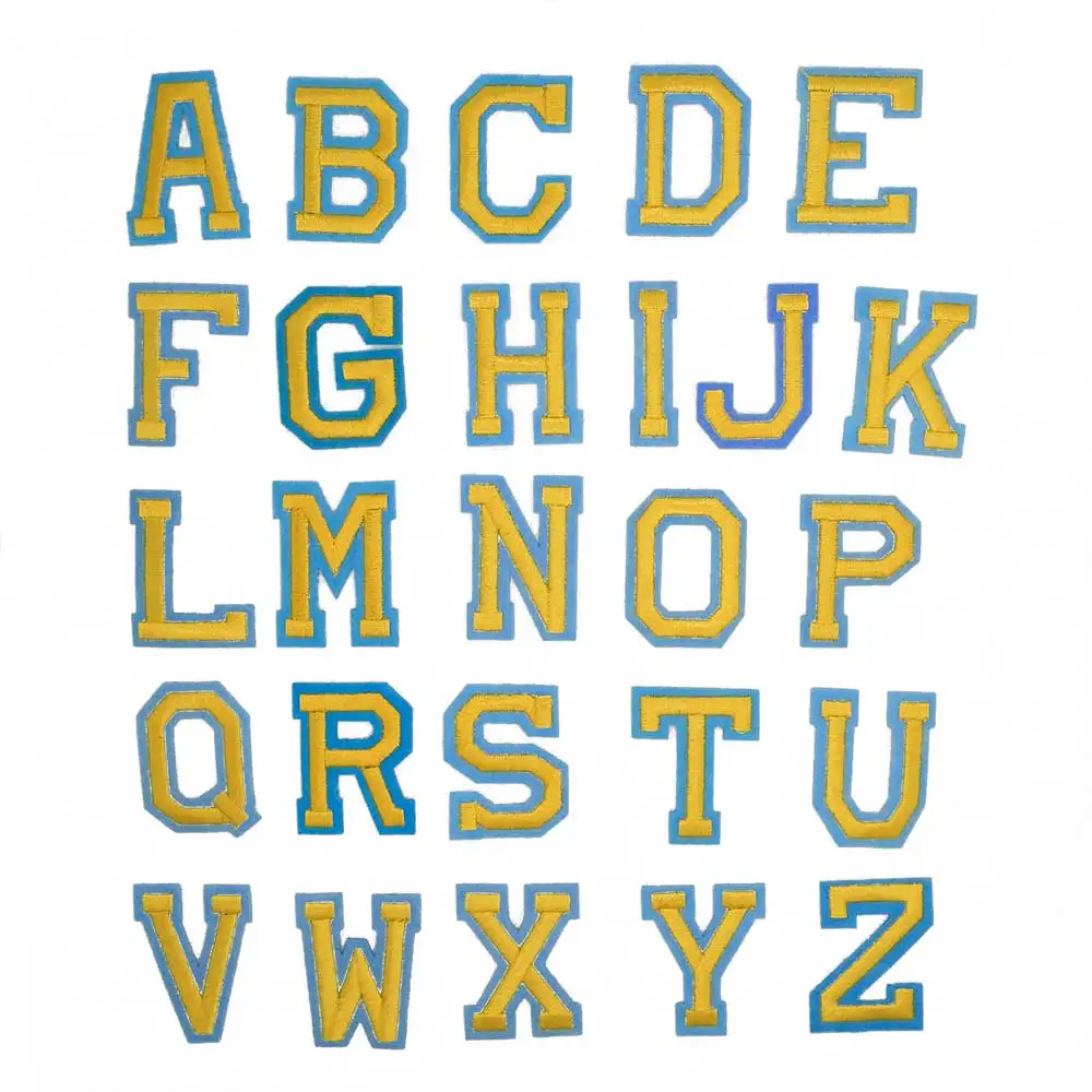 

26pcs English Letters Yellow Blue Iron on Patches for Clothing Embroidered Sticker Patch