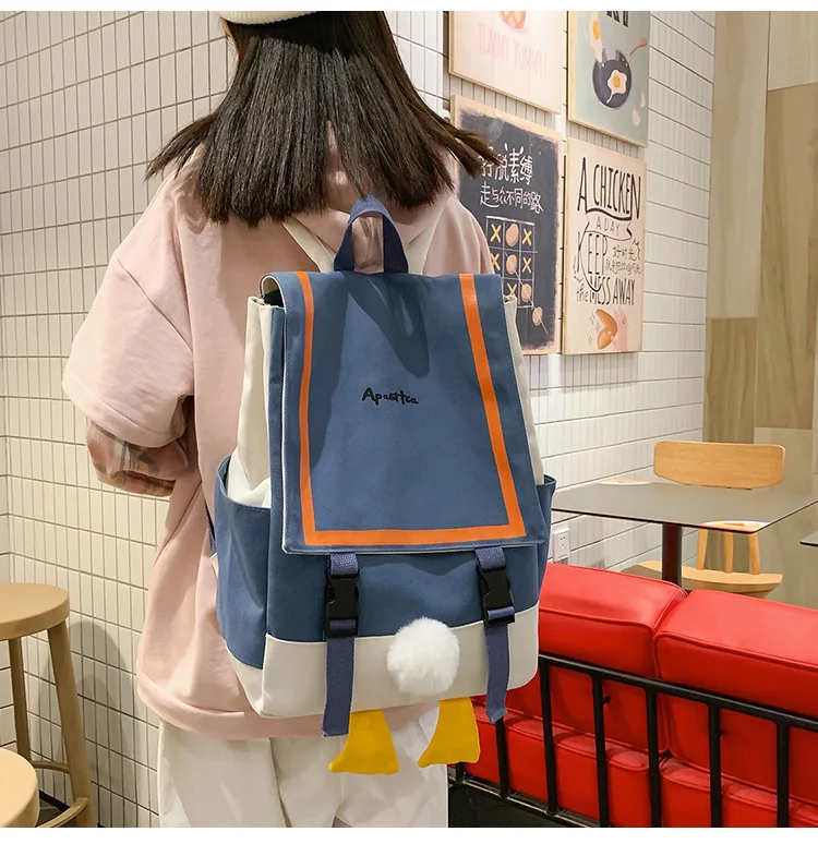 

Школьный ранец для девочек, рюкзак на день рождения с изображением утки, милая сумка в Корейском стиле для старшей школы