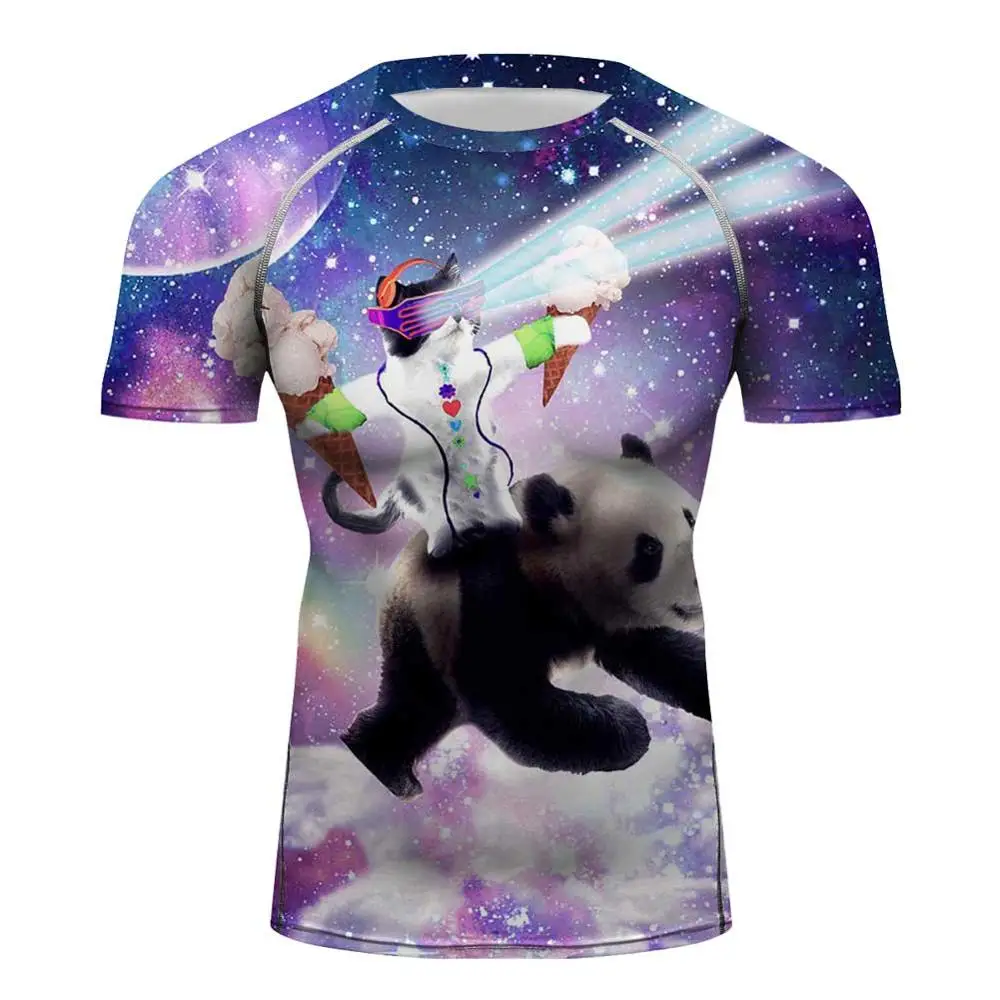 Мужские футболки с рисунком кошки и панды 3D графическим принтом короткими