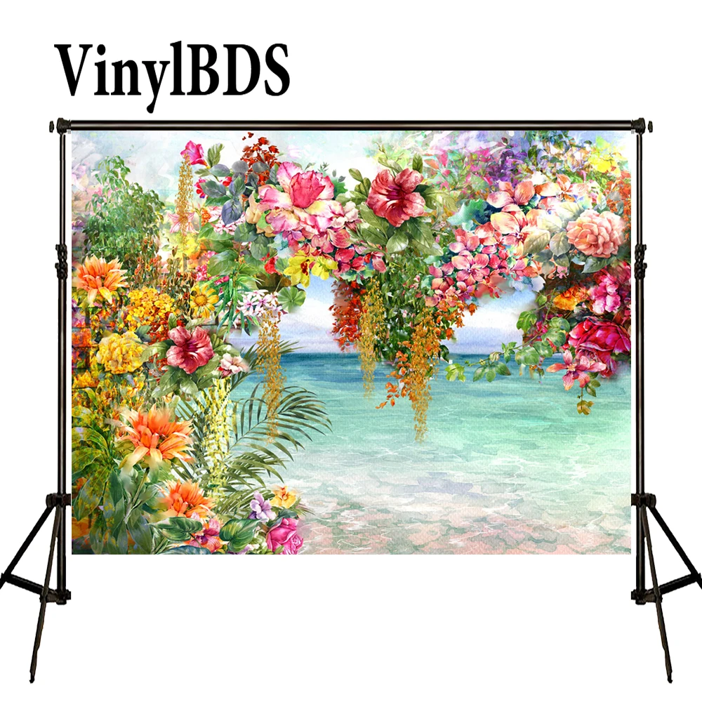 

VinylBDS Photo Background Naturism Children Photos Flores Wedding Backdrops Oil Painting Garden Backdrop Kids Blue Sea Backdrop