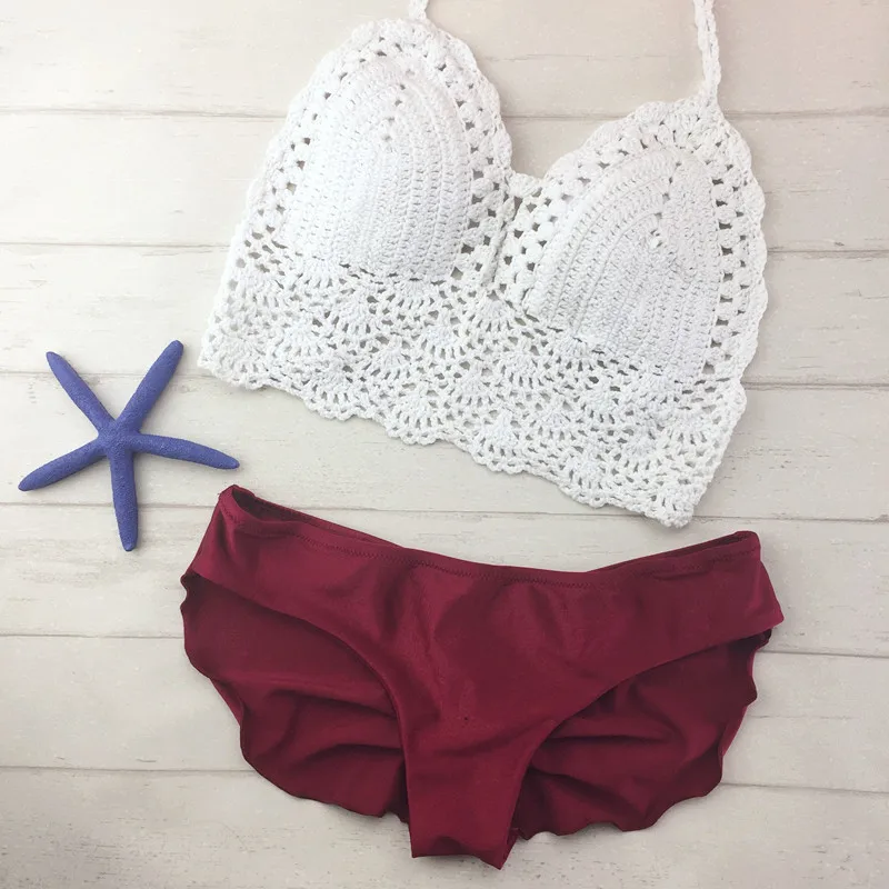 Вязаный крючком сексуальный бикини купальник женский ручной работы бразильский