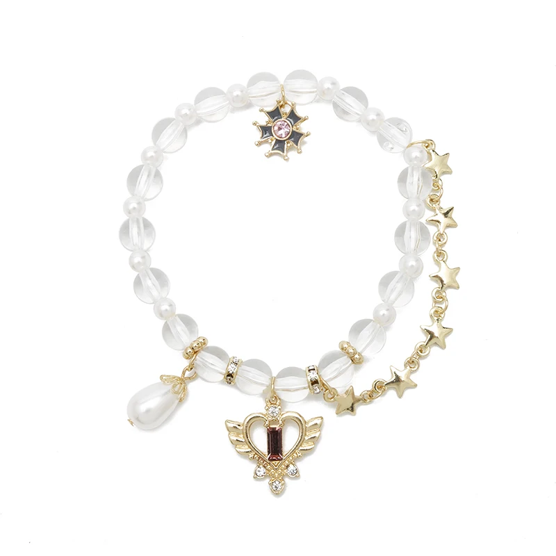 

Boho Natural Gem Stone Bracelet Crystal Angel Wings Imitation Bangle Bracelet For Women Lover Heart Wristband Multi-chain Chain