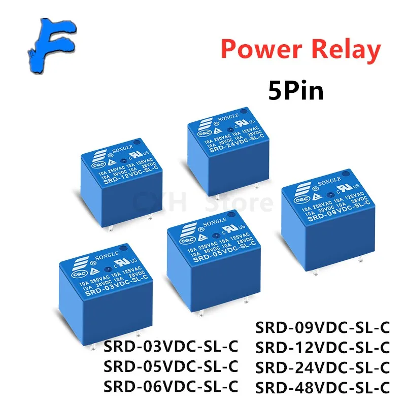 5 шт. реле SRD 05VDC SL C 12VDC 24VDC контактный разъем постоянного тока 3V 5V 6V 9V 12V 24V 48V 10A 250VAC 5PIN