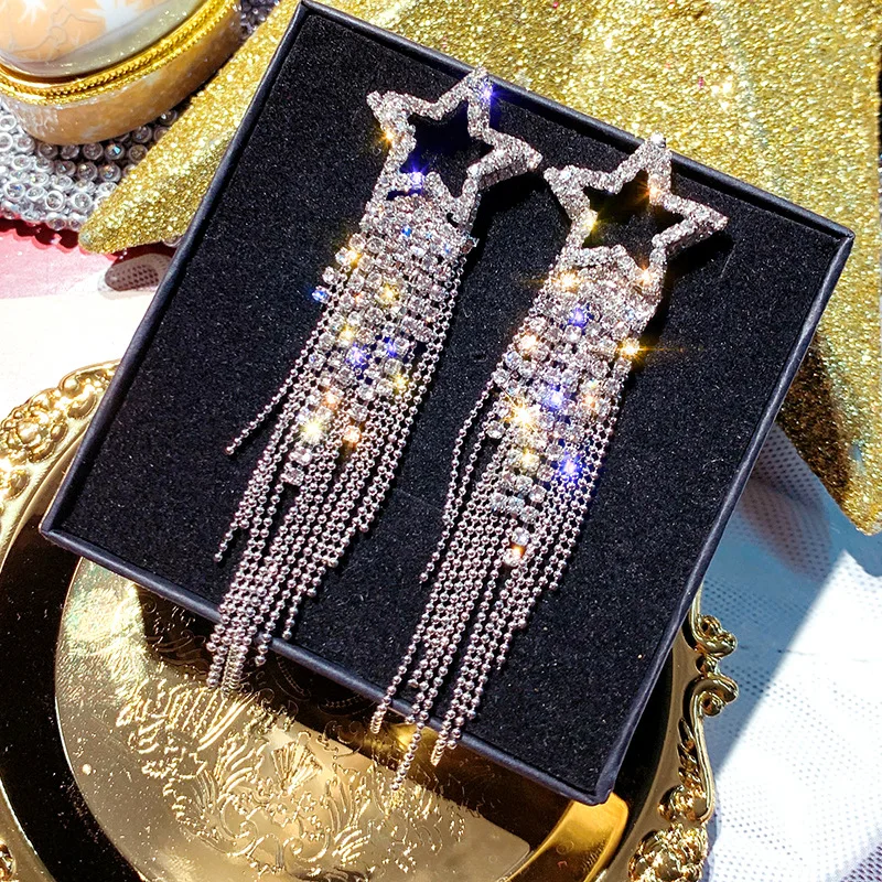

7Rings Trendy Style Chic Tassel Earrings For Woman Exaggerate Geometric Elegant Star Alloy Diamond Fashion Jewelry For Female