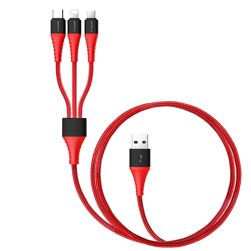 Rock 3 в 1 мульти usb кабель для зарядки для iPhone 8 samsung huawei xiaomi зарядный кабель для apple светильник с разъемом микро usb type c кабель - Цвет: 3 in 1 cable Red