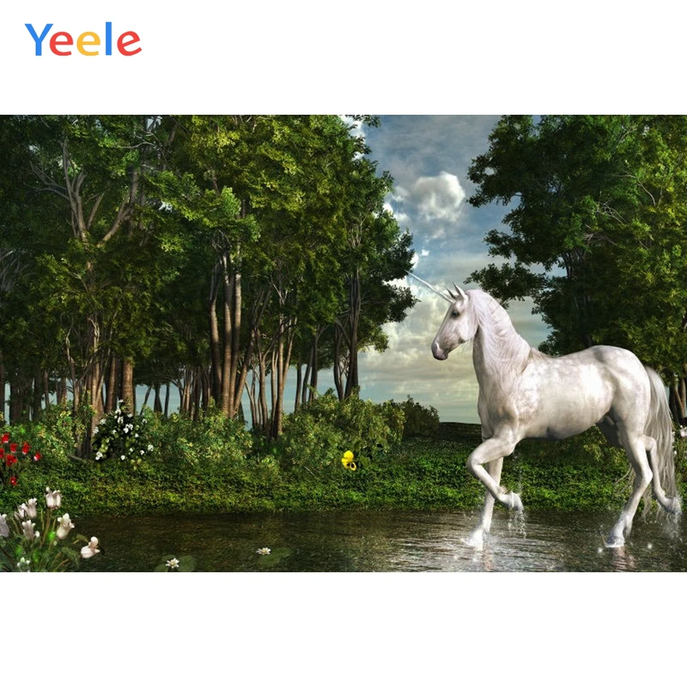 Yeele единорог Пегас река на воде лошадь лес фотографии фоны виниловый Фотофон
