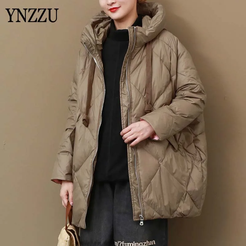 

2021 New Oversized Coat Women White Duck Down Jacket Winter With hooded Long sleeve Outwear Female Warm Camel Casual YNZZU 9O265