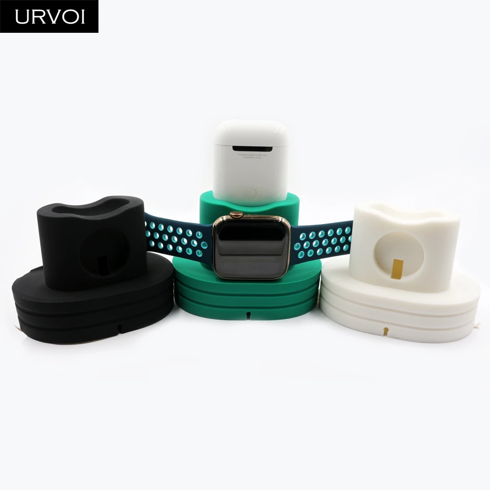 Силиконовая подставка URVOI для apple watch series 5/4/3/2/1 WatchOS keeper 2 в 1 домашняя зарядная док