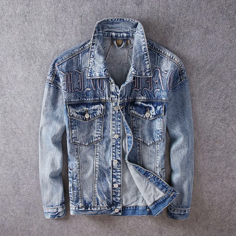 Куртка мужская джинсовая с вышивкой модная уличная одежда хлопковое пальто в