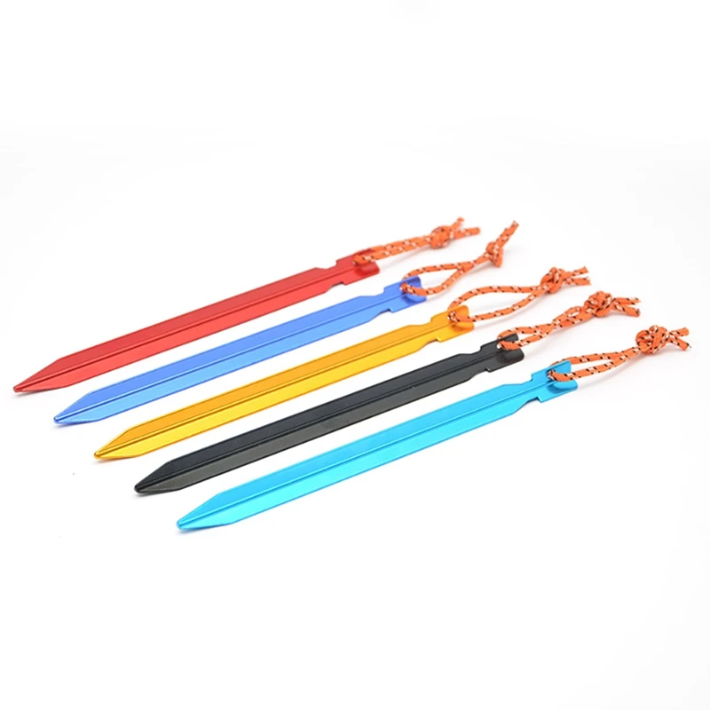 

23cm 6pcs Aluminum Porous Ground Nail Tent Stakes With Reflective Rope Nail Lightweight Tent Pegs For Camping Trip Hiking